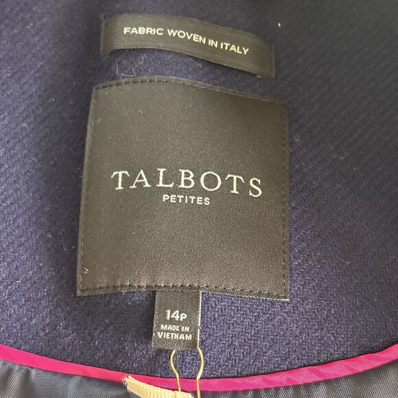 Talbots Long Navy Woven in Italy Wool Blend Luxurious Collection Coat 14P $349 - Picture 9 of 13
